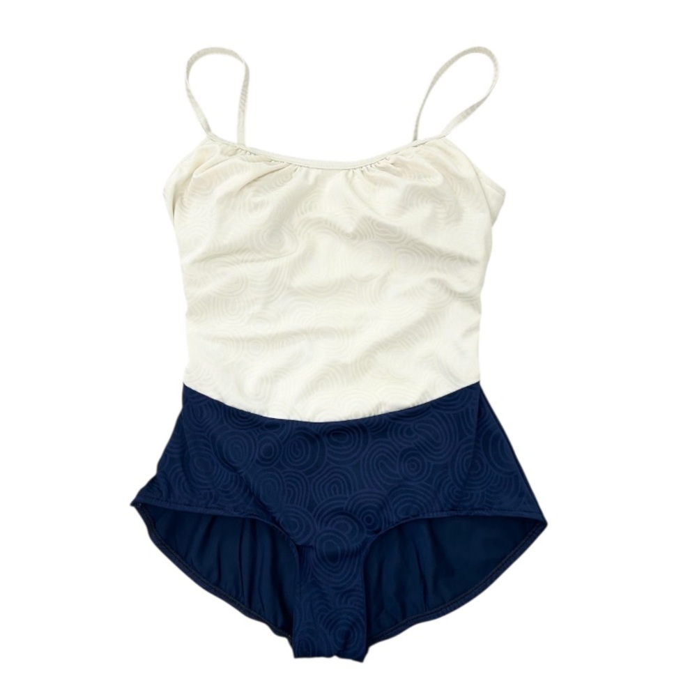 Vintage Jantzen One Piece Swimsuit in Cream and Blue Pattern